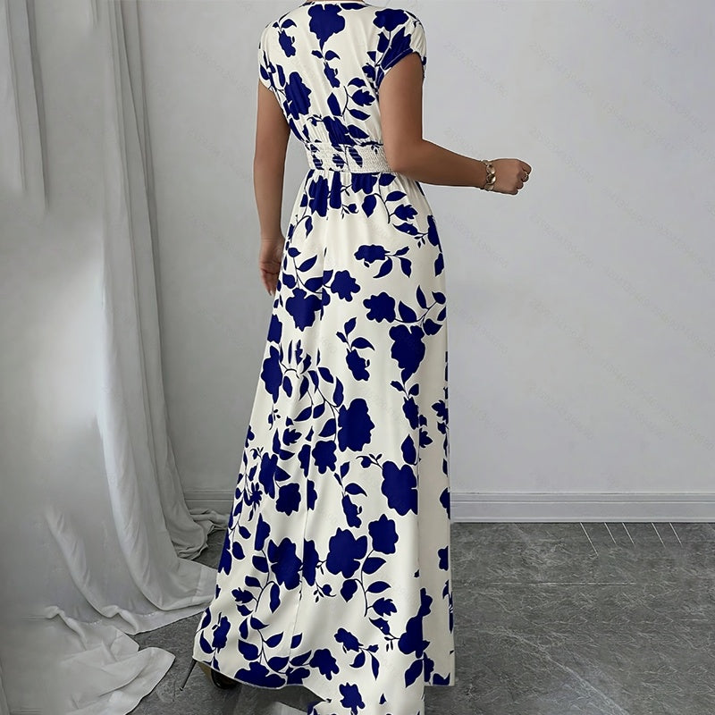 Women's Short Sleeve Empire Elastic Waist Summer Maxi Long Dresses