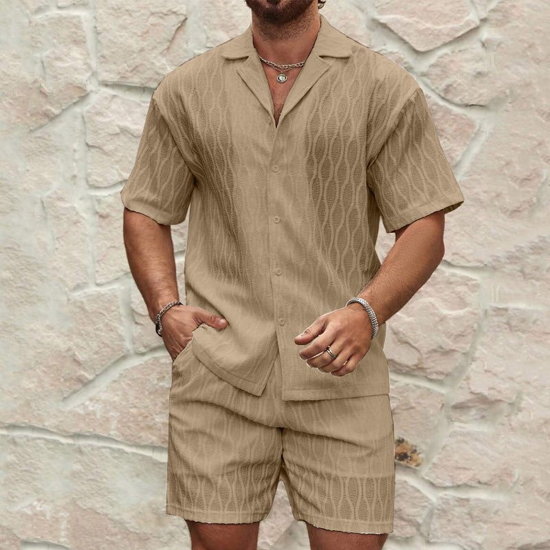 Men's Casual Two Pieces Button Shirt & Shorts Set