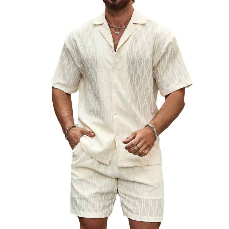 Men's Casual Two Pieces Button Shirt & Shorts Set
