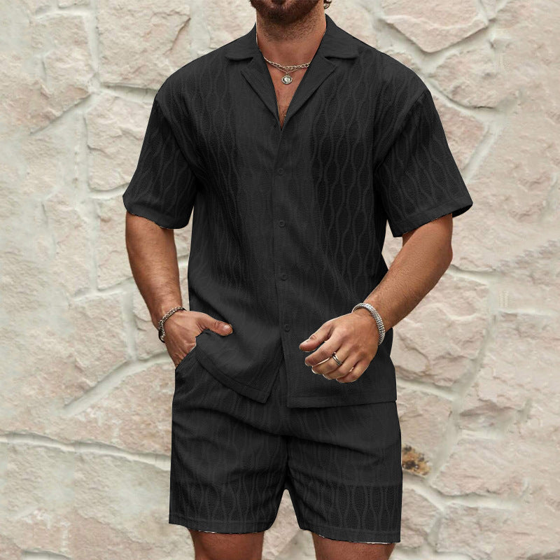 Men's Casual Two Pieces Button Shirt & Shorts Set