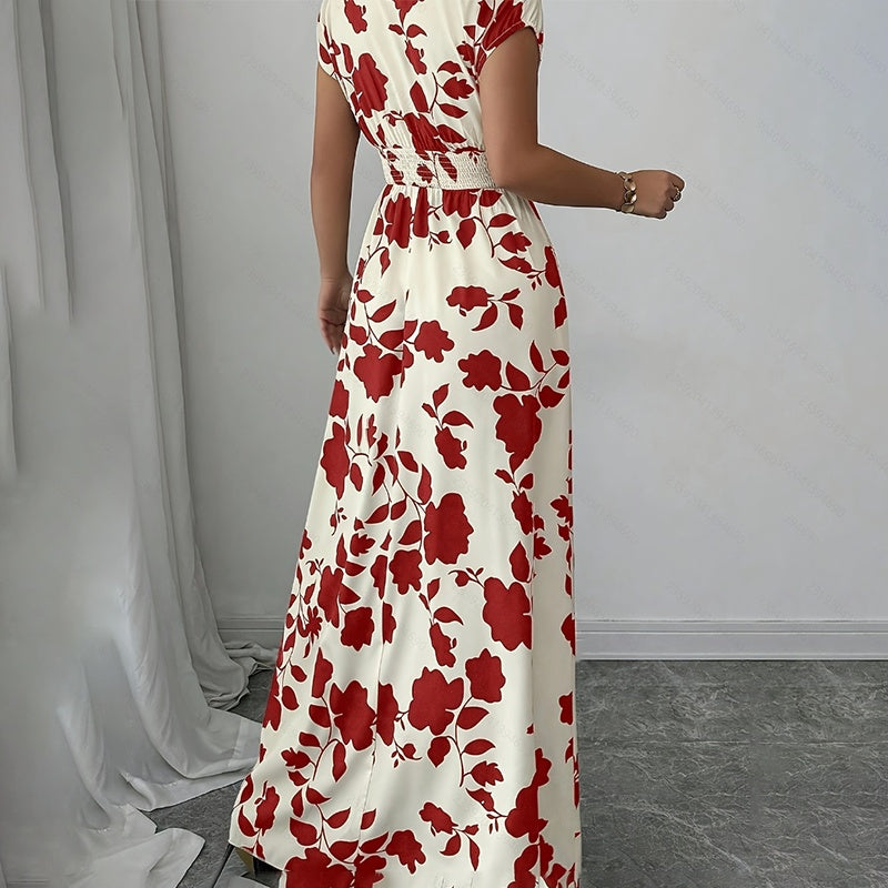 Women's Short Sleeve Empire Elastic Waist Summer Maxi Long Dresses