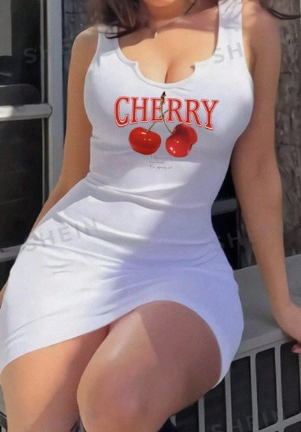 Cherry; V-Neck Sleeveless Fitted Mini Dress