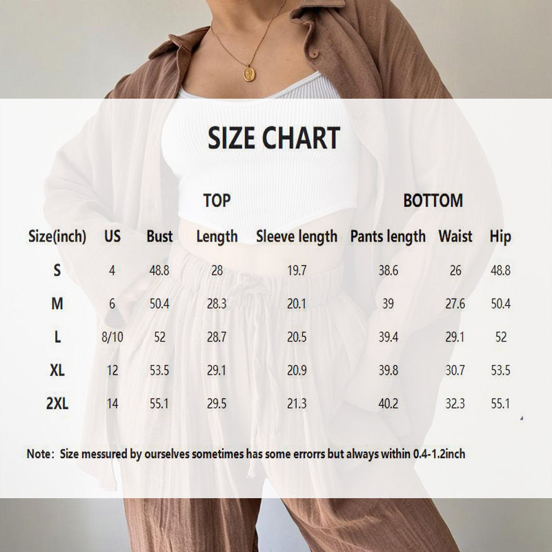 Women's Solid Color Long Sleeve Shirt & High-Waist Pants Set