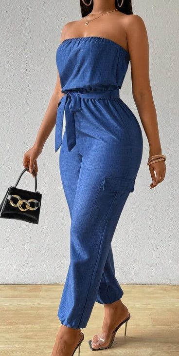 Women's Summer Casual Denim-Look Strapless Romper