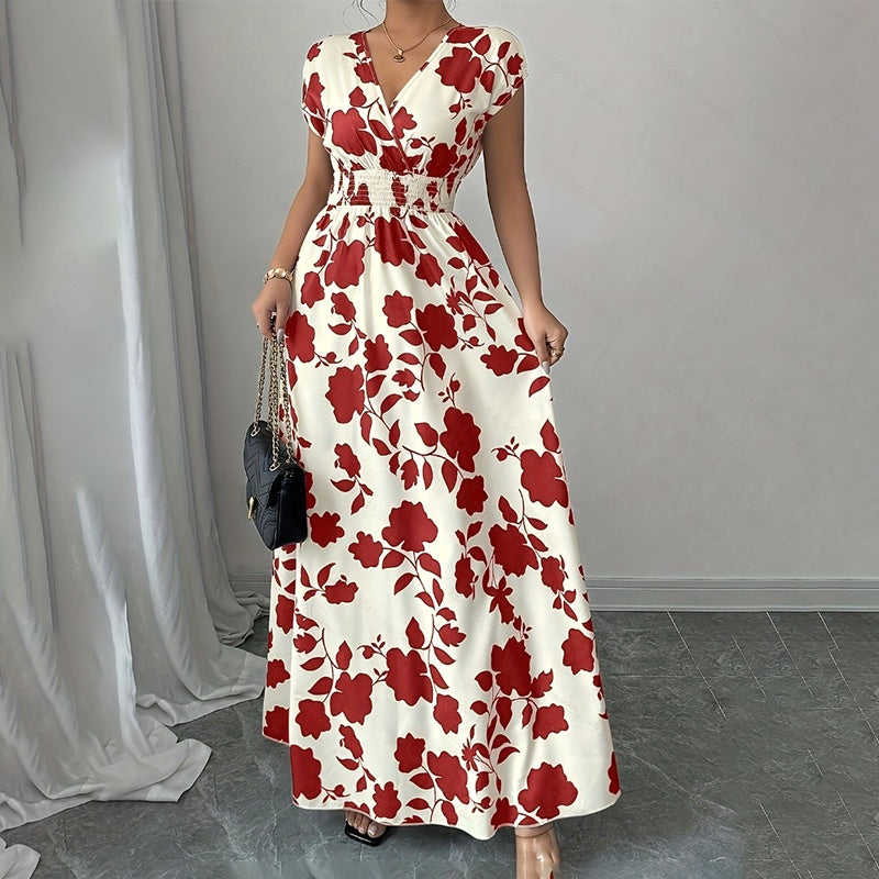 Women's Short Sleeve Empire Elastic Waist Summer Maxi Long Dresses