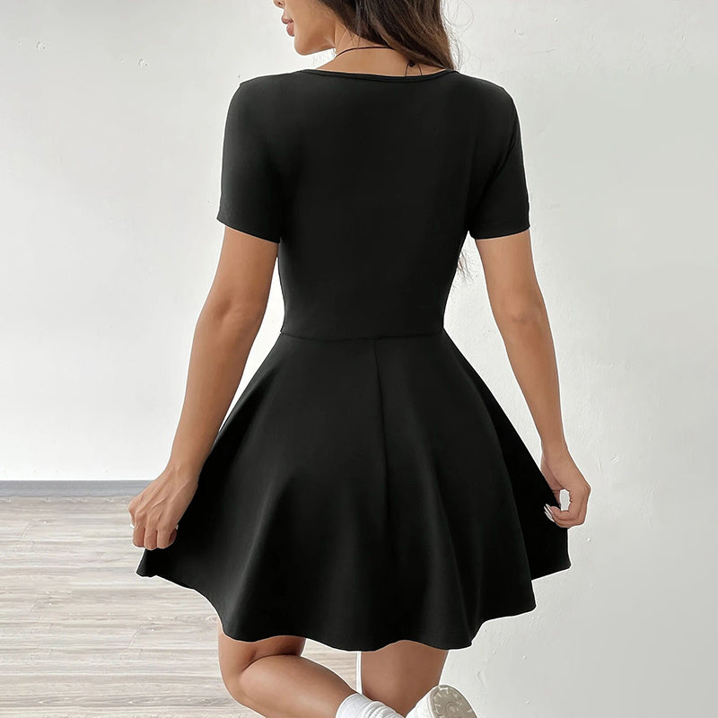 Women's Square Neck Short Sleeve Ruffle Flare Mini Dress