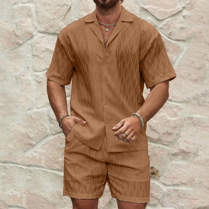 Men's Casual Two Pieces Button Shirt & Shorts Set