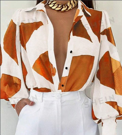 Elegant Loose Print Lantern Sleeve