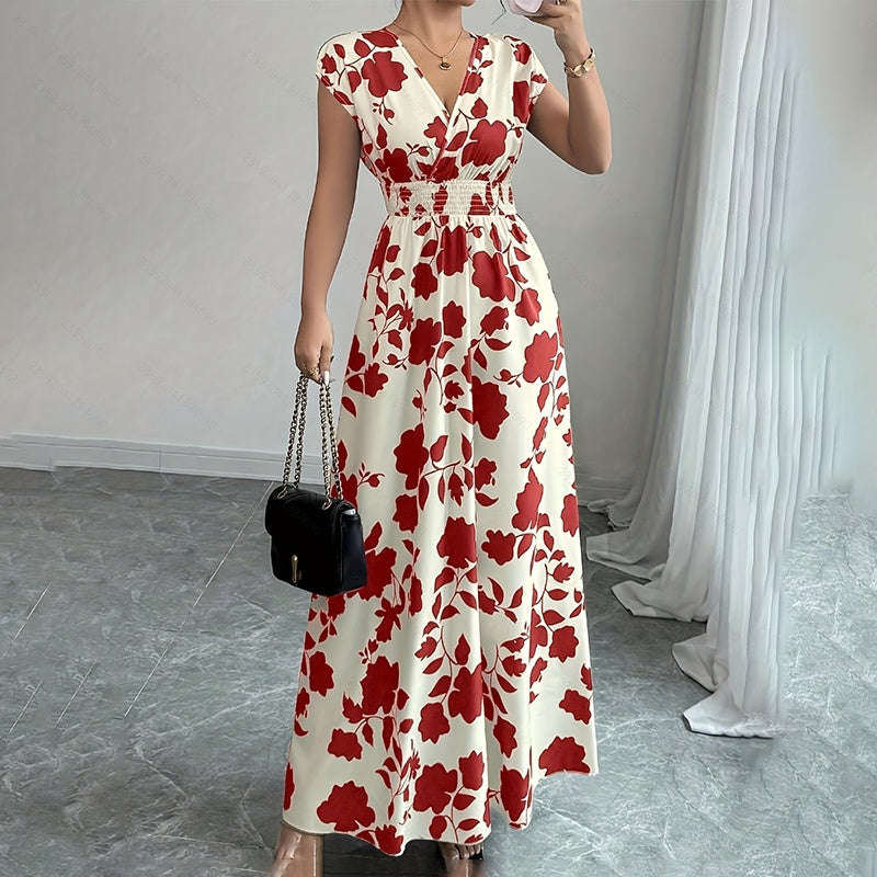 Women's Short Sleeve Empire Elastic Waist Summer Maxi Long Dresses