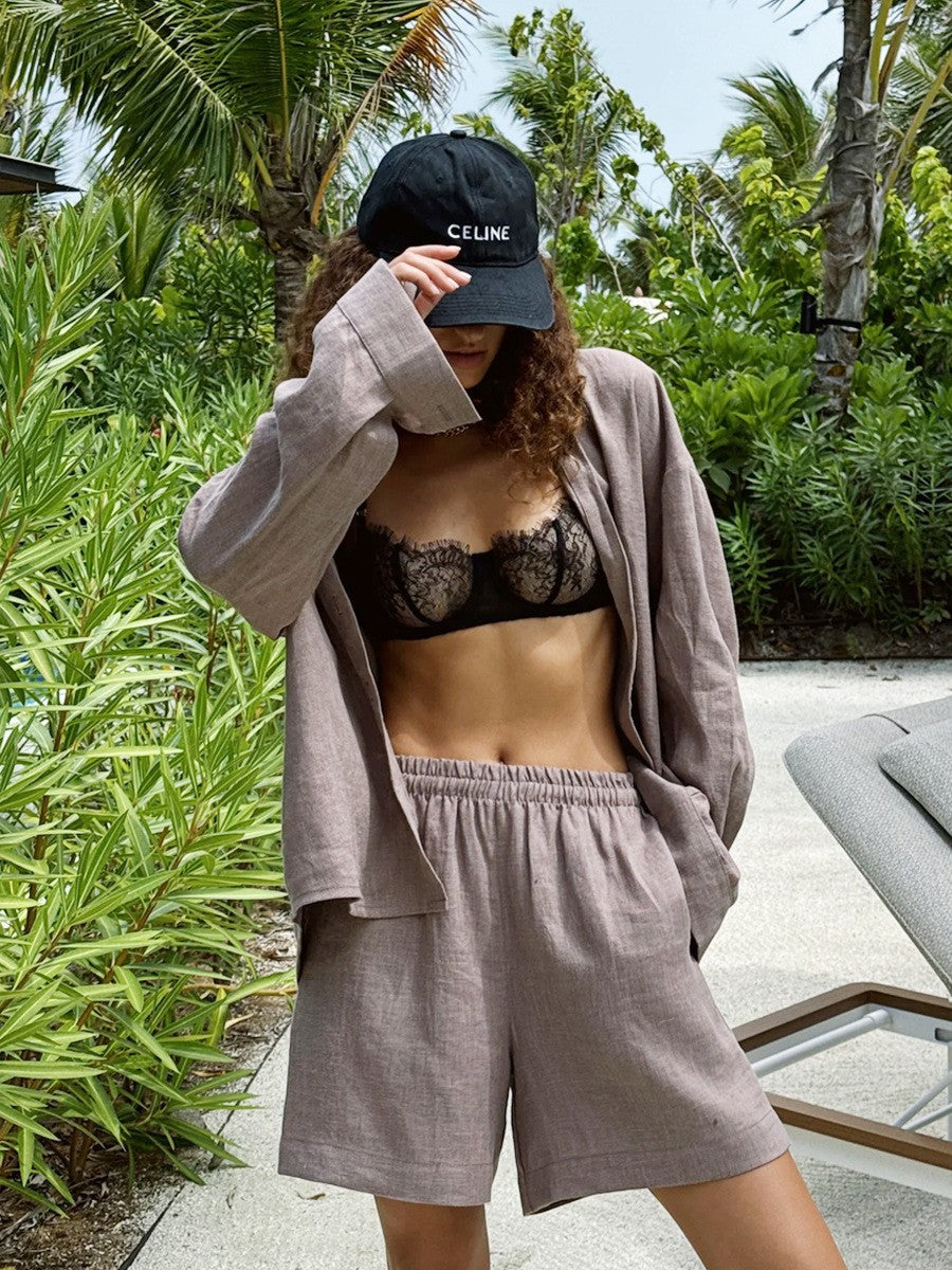 Long Sleeve Cardigan Shorts Suit