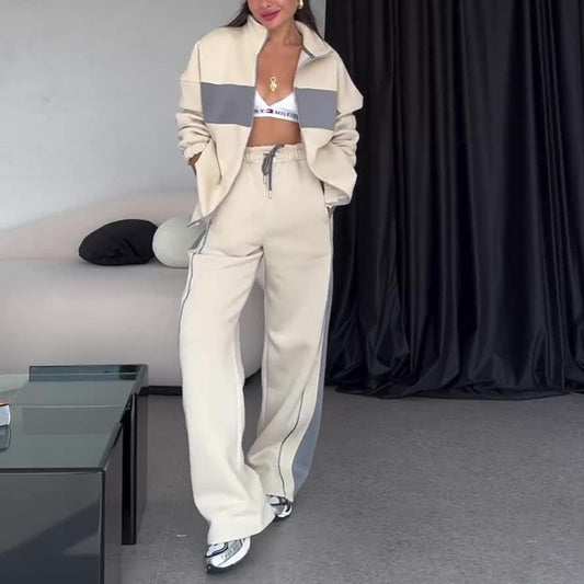 Contrast Color Comfortable Loose Sweater Pants Suit