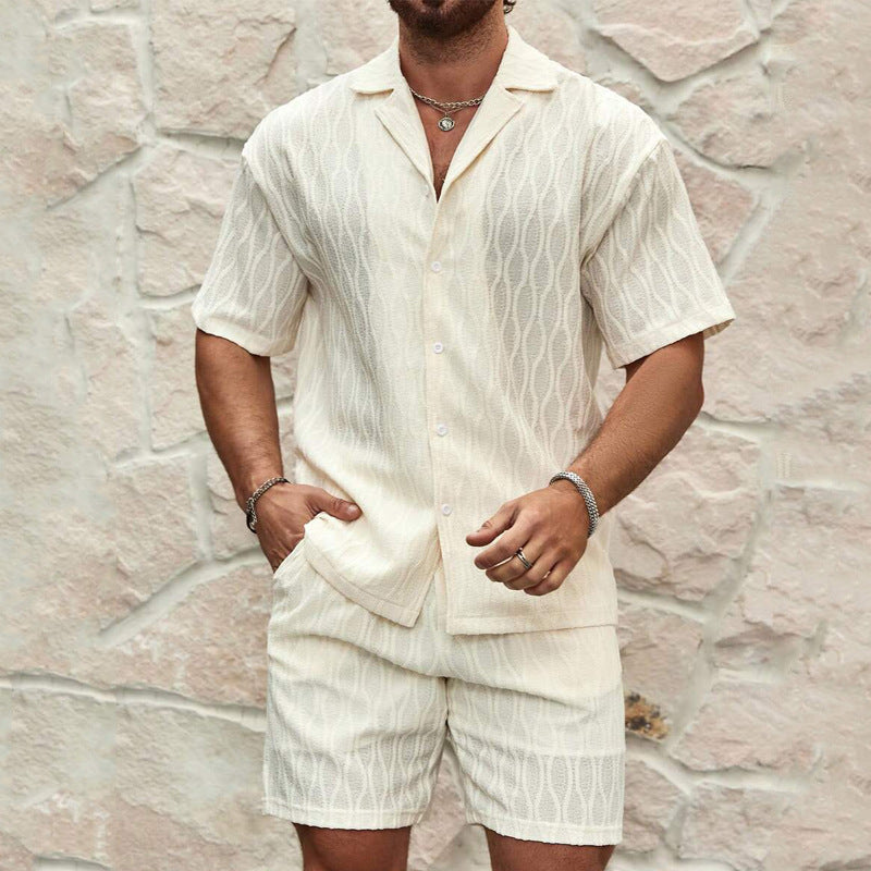Men's Casual Two Pieces Button Shirt & Shorts Set