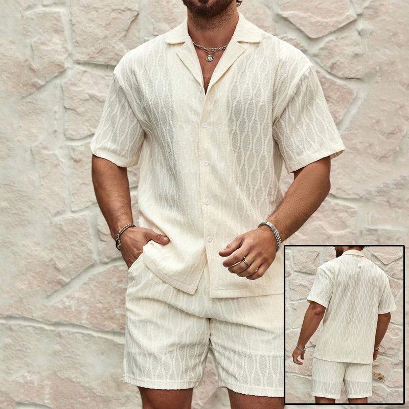 Men's Casual Two Pieces Button Shirt & Shorts Set