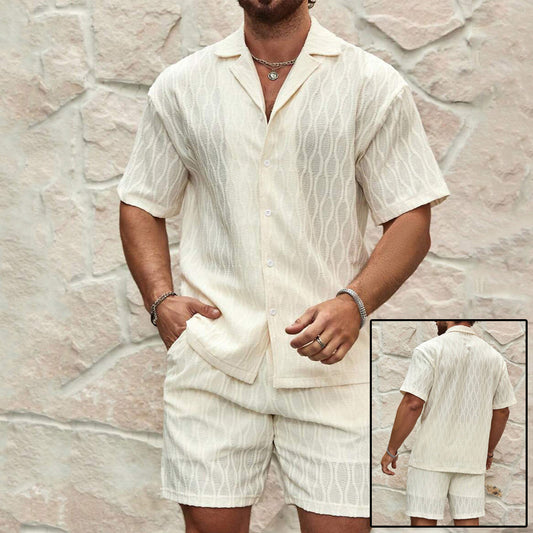 Men's Casual Two Pieces Button Shirt & Shorts Set
